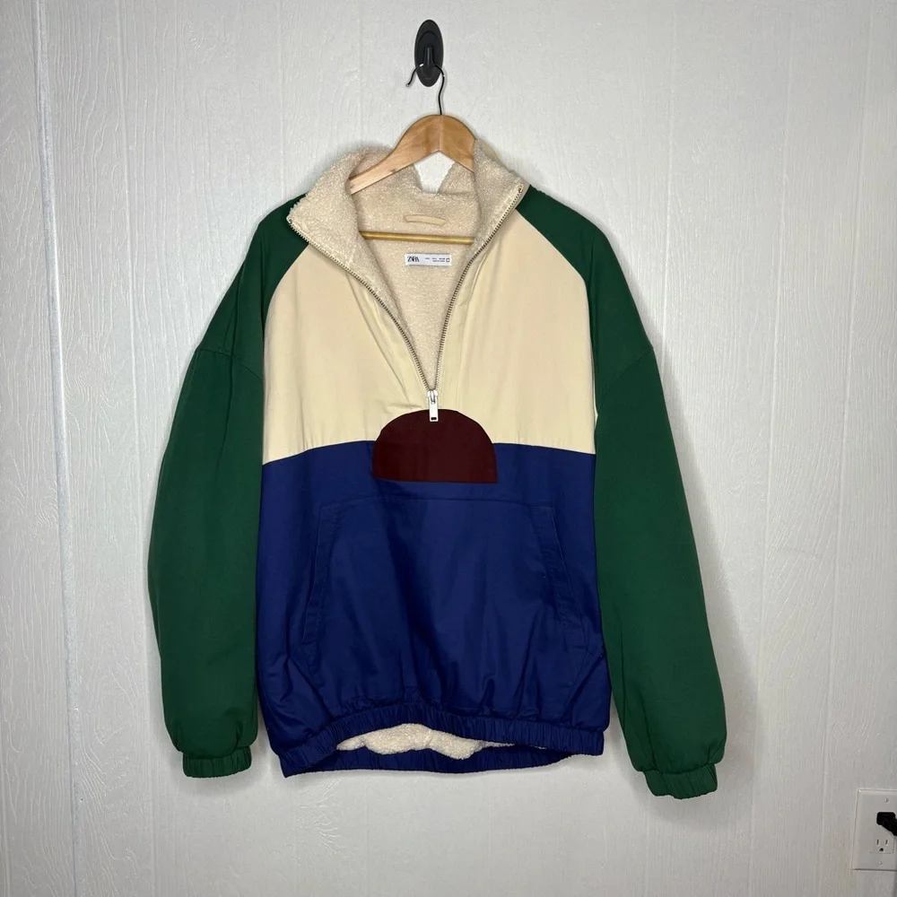 Zara Men’s color block faux shearling lined jacket size large